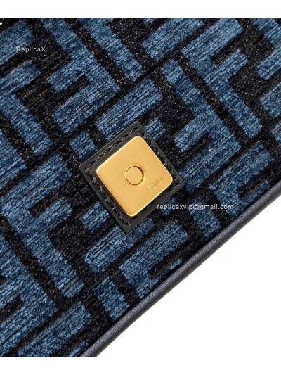 Fendi Baguette Medium Shoulder Crossbody Bag Dark Blue FF Chenille A8579 Blue 2523649