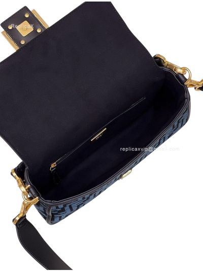Fendi Baguette Medium Shoulder Crossbody Bag Dark Blue FF Chenille A8579 Blue 2523649