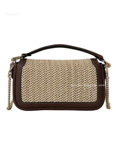 Fendi Baguette Mini Brown Leather and Macrame Shoulder Crossbody Bag 8666S Brown 2523755