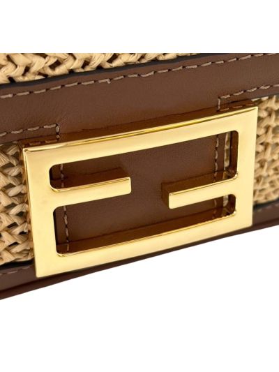 Fendi Baguette Mini Brown Leather and Macrame Shoulder Crossbody Bag 8666S Brown 2523755