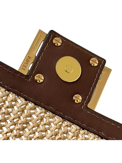 Fendi Baguette Mini Brown Leather and Macrame Shoulder Crossbody Bag 8666S Brown 2523755