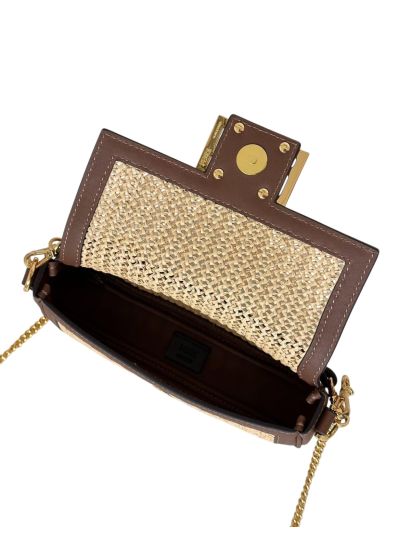 Fendi Baguette Mini Brown Leather and Macrame Shoulder Crossbody Bag 8666S Brown 2523755