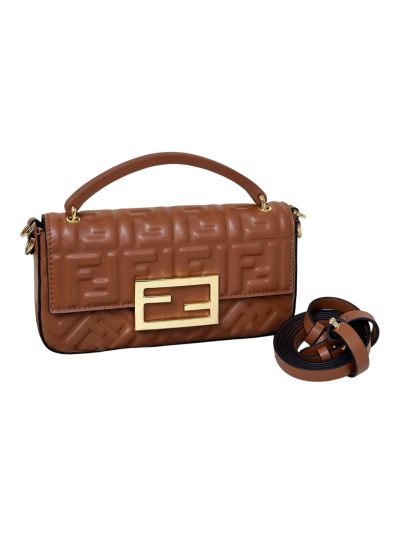 Fendi Baguette Phone Pouch Shoulder Bag Brown Leather 8620C