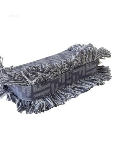 Fendi Baguette Pouch Shoulder Bag Fringed Blue Denim Effect FF Jacquard A073D Blue 2523513
