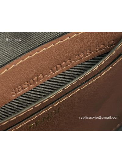 Fendi Baguette Pouch Shoulder Bag Fringed Blue Denim Effect FF Jacquard A073D Blue 2523513