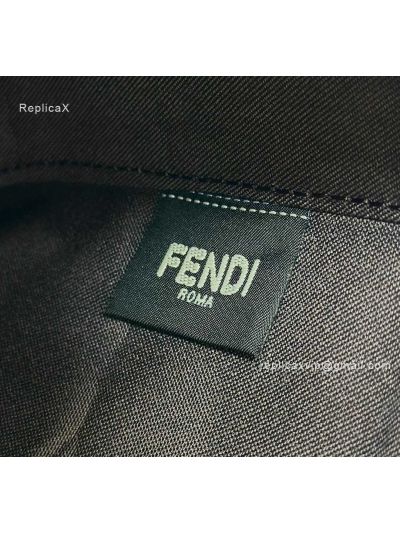 Fendi Baguette Pouch Shoulder Bag Fringed Blue Denim Effect FF Jacquard A073D Blue 2523513