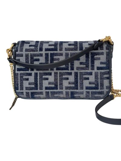 Fendi Baguette Small Dark Blue FF Chenille Flap Shoulder Crossbody Bag 8579As Blue 2523725