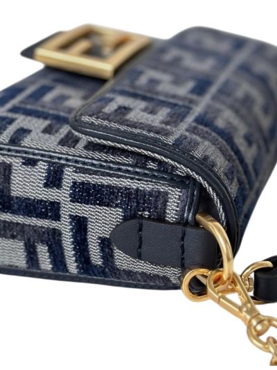 Fendi Baguette Small Dark Blue FF Chenille Flap Shoulder Crossbody Bag 8579As Blue 2523725