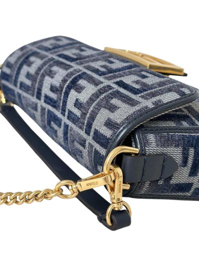 Fendi Baguette Small Dark Blue FF Chenille Flap Shoulder Crossbody Bag 8579As Blue 2523725