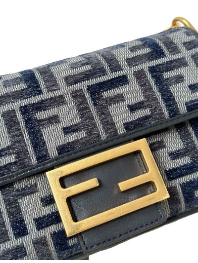 Fendi Baguette Small Dark Blue FF Chenille Flap Shoulder Crossbody Bag 8579As Blue 2523725