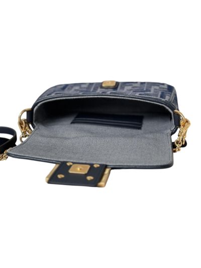 Fendi Baguette Small Dark Blue FF Chenille Flap Shoulder Crossbody Bag 8579As Blue 2523725