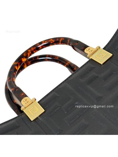 Fendi Black FF Embossed Medium Sunshine Shopper Tote Bag A8597L Black 2523578