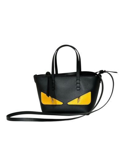 Fendi Eyes Roll Mini Lunar New Year Black Leather Shopper Tote Bag A8675