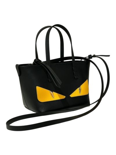 Fendi Eyes Roll Mini Lunar New Year Black Leather Shopper Tote Bag A8675 Black 2523678