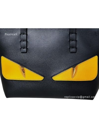 Fendi Eyes Roll Mini Lunar New Year Black Leather Shopper Tote Bag A8675 Black 2523678