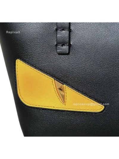 Fendi Eyes Roll Mini Lunar New Year Black Leather Shopper Tote Bag A8675 Black 2523678
