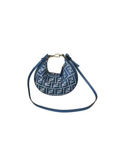 Fendi Fendigraphy Mini Shoulder Crossbody Bag Blue FF Jacquard Canvas 80155A