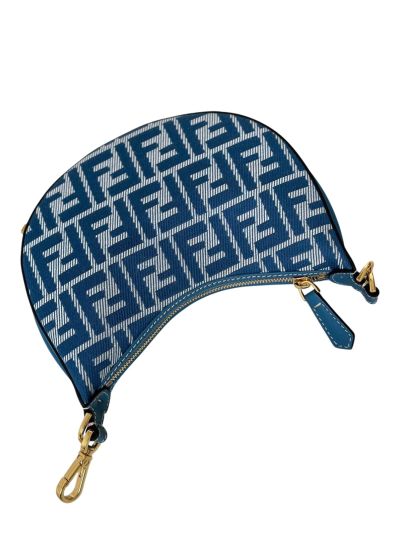 Fendi Fendigraphy Mini Shoulder Crossbody Bag Blue FF Jacquard Canvas 80155A Blue 2523640