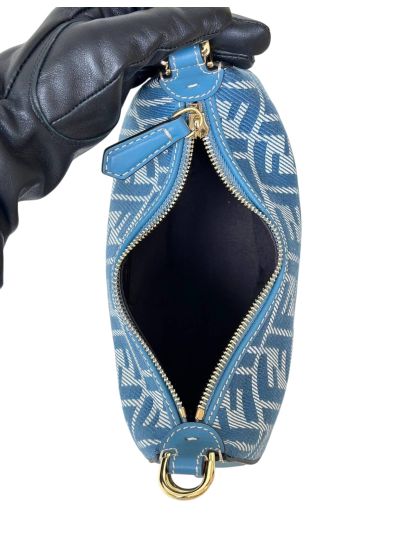 Fendi Fendigraphy Mini Shoulder Crossbody Bag Blue FF Jacquard Canvas 80155A Blue 2523640