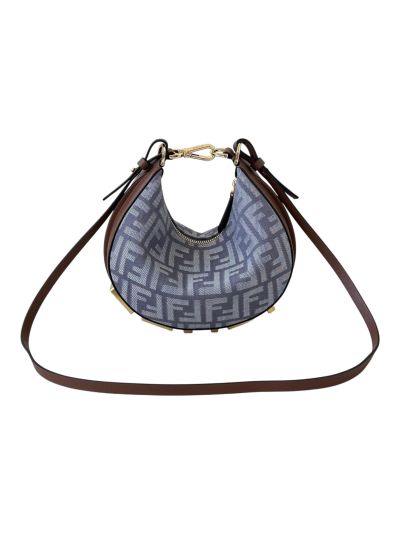 Fendi Fendigraphy Mini Shoulder Crossbody Bag Blue FF Jacquard Canvas 8657D