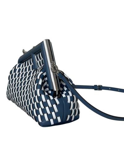 Fendi First Small Clutch Shoulder Bag Blue White Woven Leather A80103 Blue 2523585