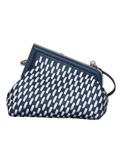 Fendi First Small Clutch Shoulder Bag Blue White Woven Leather A80103 Blue 2523585