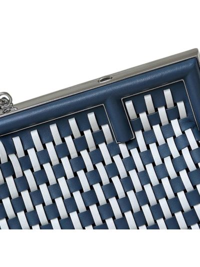 Fendi First Small Clutch Shoulder Bag Blue White Woven Leather A80103 Blue 2523585