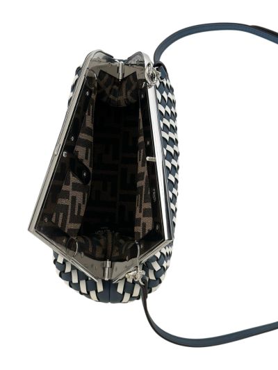 Fendi First Small Clutch Shoulder Bag Blue White Woven Leather A80103 Blue 2523585