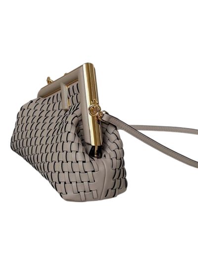 Fendi First Small Clutch Shoulder Bag Gray Woven Leather A80103 Gray 2523583