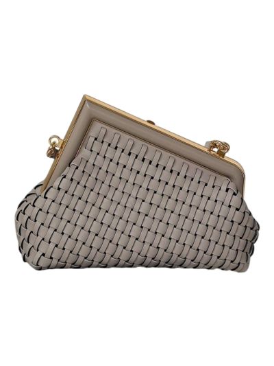 Fendi First Small Clutch Shoulder Bag Gray Woven Leather A80103 Gray 2523583
