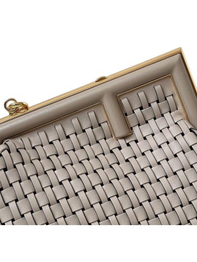 Fendi First Small Clutch Shoulder Bag Gray Woven Leather A80103 Gray 2523583