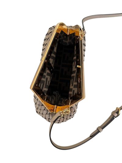 Fendi First Small Clutch Shoulder Bag Gray Woven Leather A80103 Gray 2523583