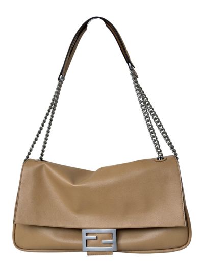 Fendi Large Baguette Chain Beige Leather Shoulder Crossbody Bag A8669