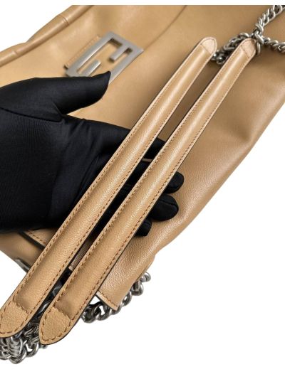 Fendi Large Baguette Chain Beige Leather Shoulder Crossbody Bag A8669 Beige 2523699