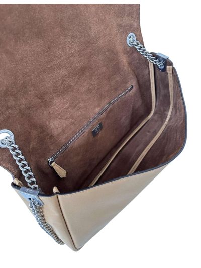 Fendi Large Baguette Chain Beige Leather Shoulder Crossbody Bag A8669 Beige 2523699