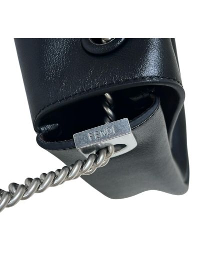 Fendi Large Baguette Chain Black Leather Shoulder Crossbody Bag A8669 Black 2523697