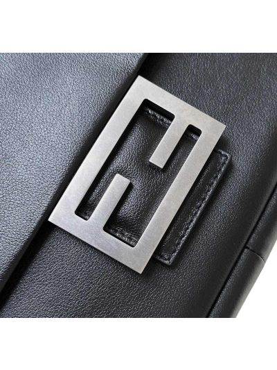 Fendi Large Baguette Chain Black Leather Shoulder Crossbody Bag A8669 Black 2523697