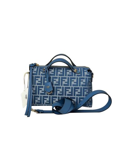 Fendi Large Boston Travel Bag Blue FF Jacquard Canvas A8665L