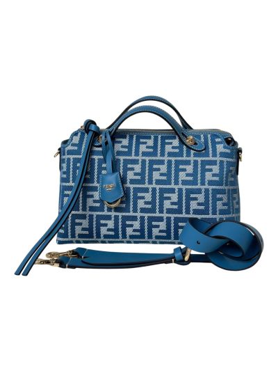 Fendi Large Boston Travel Bag Blue FF Jacquard Canvas A8665L Blue 2523638