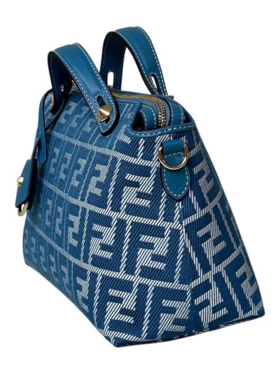 Fendi Large Boston Travel Bag Blue FF Jacquard Canvas A8665L Blue 2523638