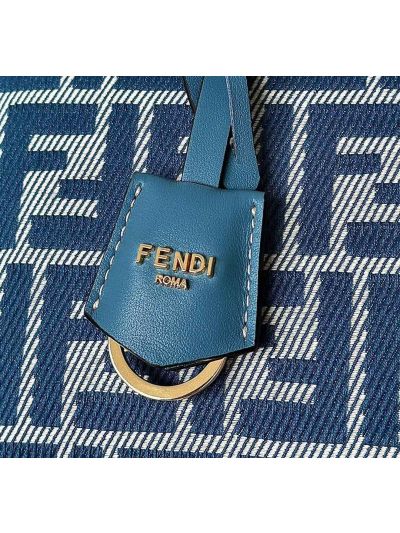 Fendi Large Boston Travel Bag Blue FF Jacquard Canvas A8665L Blue 2523638