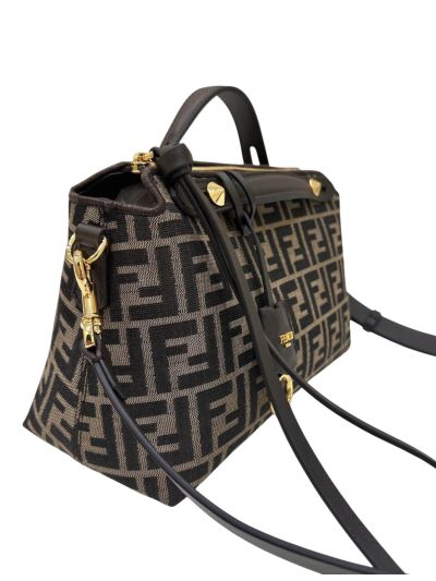 Fendi Large Boston Travel Bag Brown FF Jacquard Canvas A8665L Brown 2523765