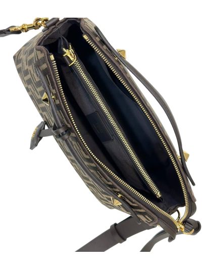 Fendi Large Boston Travel Bag Brown FF Jacquard Canvas A8665L Brown 2523765