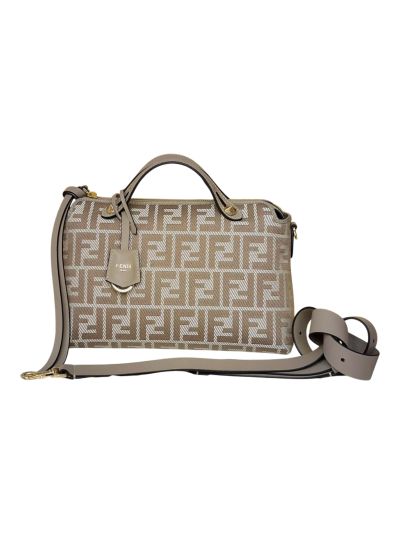 Fendi Large Boston Travel Bag Light Gray FF Jacquard Canvas A8665L