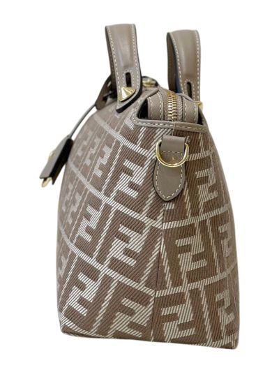 Fendi Large Boston Travel Bag Light Gray FF Jacquard Canvas A8665L Gray 2523629