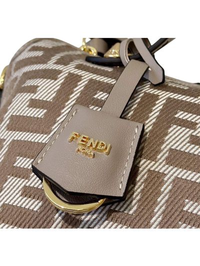 Fendi Large Boston Travel Bag Light Gray FF Jacquard Canvas A8665L Gray 2523629
