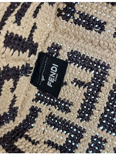 Fendi Large Roll Brown FF Raffia Crochet Shopper Bag with Pouch 8659L Brown 2523750
