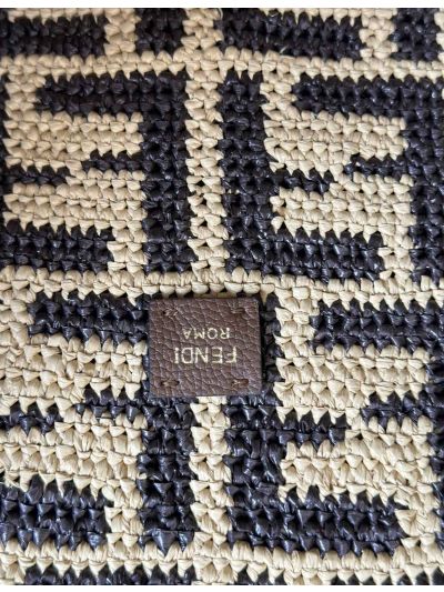 Fendi Large Roll Brown FF Raffia Crochet Shopper Bag with Pouch 8659L Brown 2523750