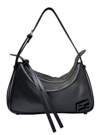 Fendi Large Simply Fendi Black Calfskin Leather Shoulder Bag 8662AL