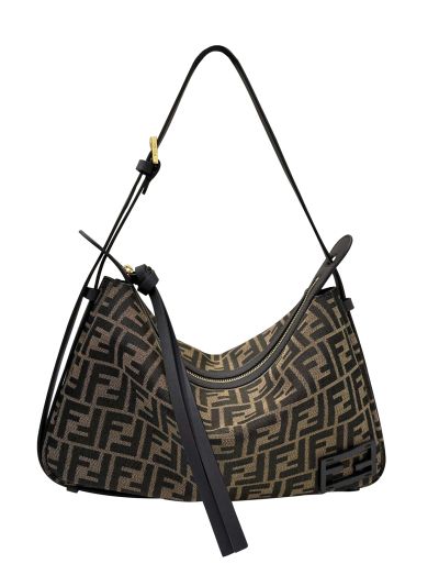 Fendi Large Simply Fendi Brown FF Jacquard Fabric Shoulder Bag A8662